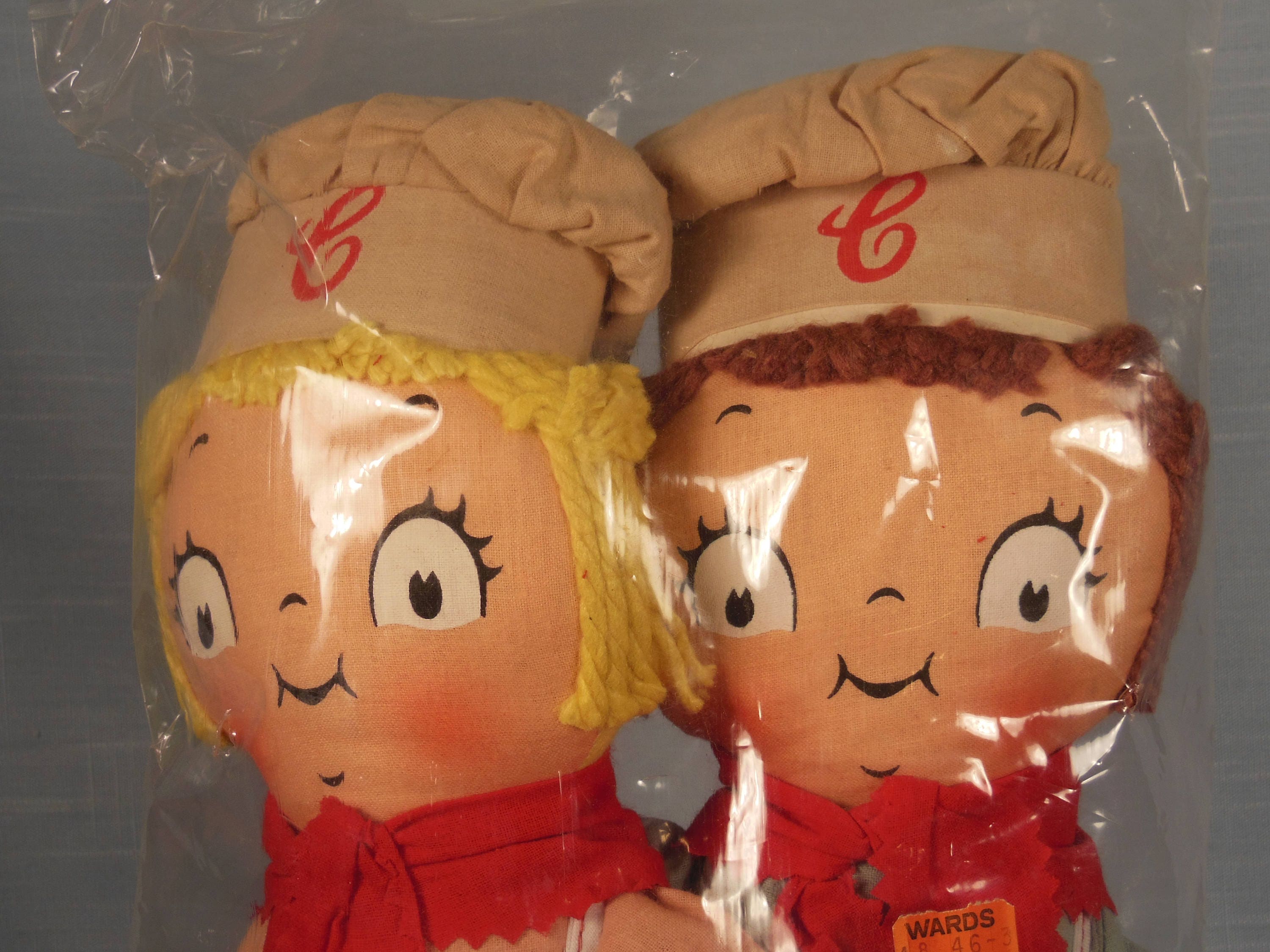 Vintage-1960s-Pair Of Campbell soup Dolls-Sold Only At Montgomery Wards Store-Never Opened