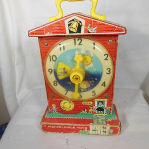 Vintage-Fisher Price-1968-1983 Music Box Teaching Clock