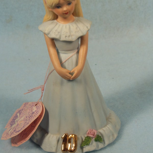 Vintage-1981-Growing Up Birthday Girl-Number 10-Enesco-Porcelain