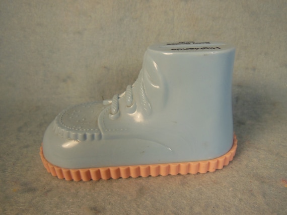 Vintage-Blue Baby Shoe-Advertising Bank-with Stopper