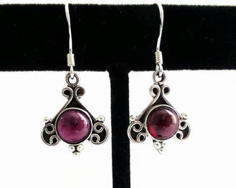 Sterling garnet drop earrings, unique earrings, red earrings, ladies silver earrings, January birthstone earrings,  gemstone drop earrings