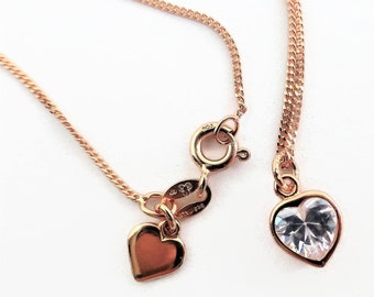 Cubic zirconia heart necklace, rose gold plated sterling pendant, heart pendant, birthstone heart necklace, pink gold heart necklace