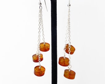 Baltic amber sterling silver chain cascade earrings, waterfall earrings, genuine Baltic amber jewellery, dangle earrings, trendy earrings