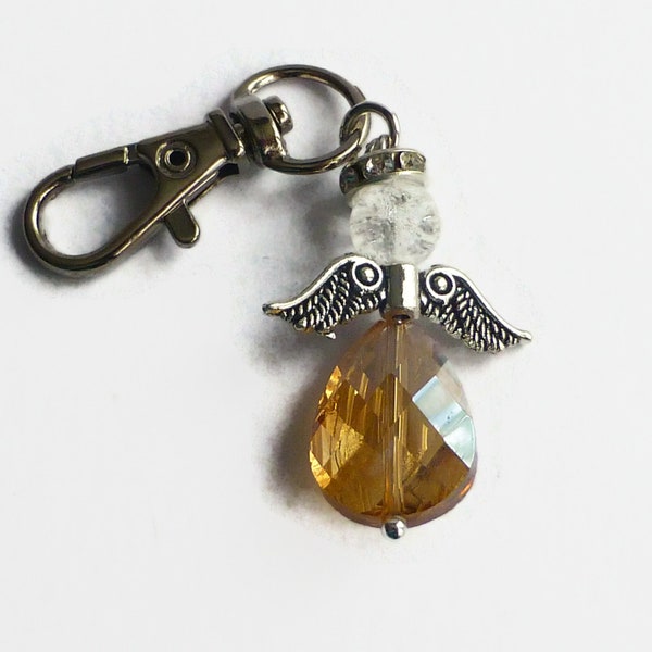Charme de porte-clés d’ange en cristal jaune, porte-clés détachable d’ange, porte-clés en cristal, porte-clés en métal, accessoire de porte-clés, cadeau d’ange gardien,