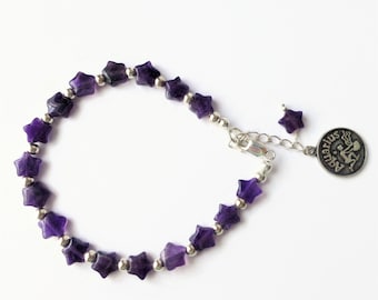 Amethyst birthstone bracelet, purple zodiac sign bracelet, sterling bracelet, ladies bracelet, silver bracelet, birthstone jewelry