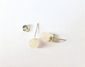 6mm rose quartz gemstone stud earrings, pink post earrings, everyday earrings, dainty earrings, nickel free earrings, quartz earrings