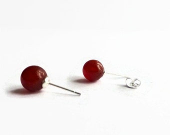 Red carnelian earrings, 8mm ball stud earrings, gemstone post earrings, red stud earrings, nickel free earrings, post earrings, ear jewelry