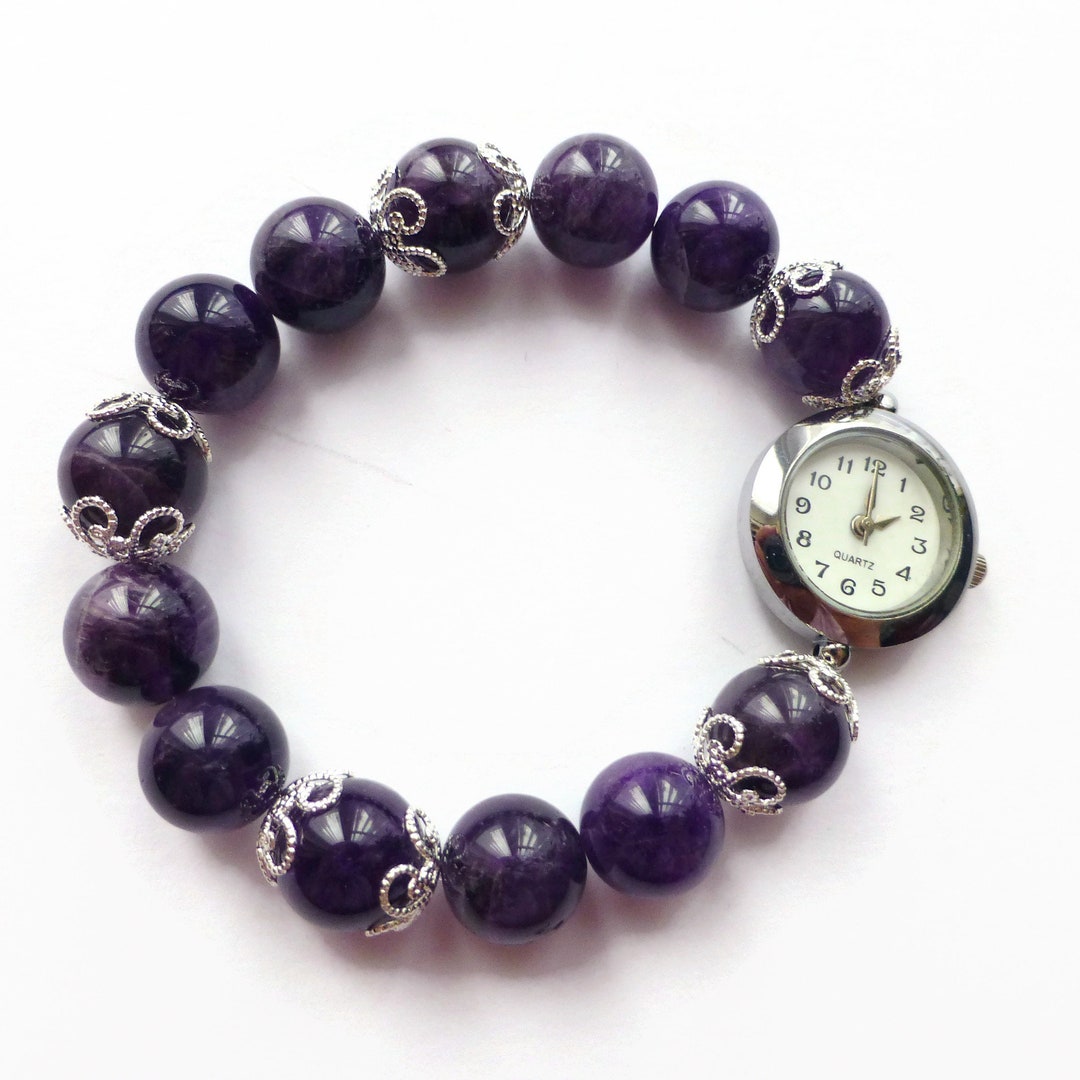 Amethyst Stretch Bracelet Watch Purple Watch Beaded Watch Etsy