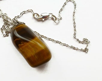 Large chunky tiger eye pendant, gemstone necklace, natural stone pendant, silver chunky necklace, unique jewelry, statement necklace