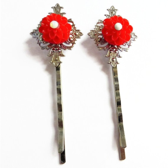 Red Decorative Bobby Pins Hair Decorations Kirby Grips Etsy
