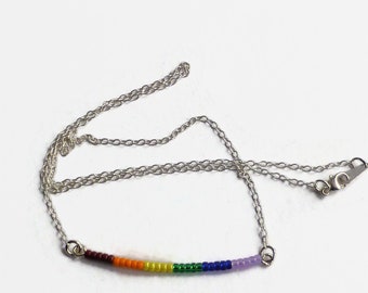 Tiny beaded rainbow pendant, LGBTQ+ pride necklace, unique pendant, delicate minimalist pride jewellery, rainbow seed bead dainty necklace