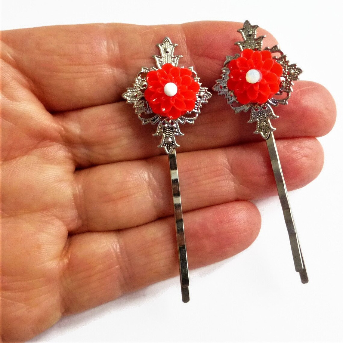 Red Decorative Bobby Pins Hair Decorations Kirby Grips Etsy