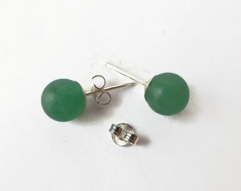 Green aventurine 8mm stud earrings, post earrings, silver gem stud earrings, aventurine ball studs, green earrings, post earrings for teens