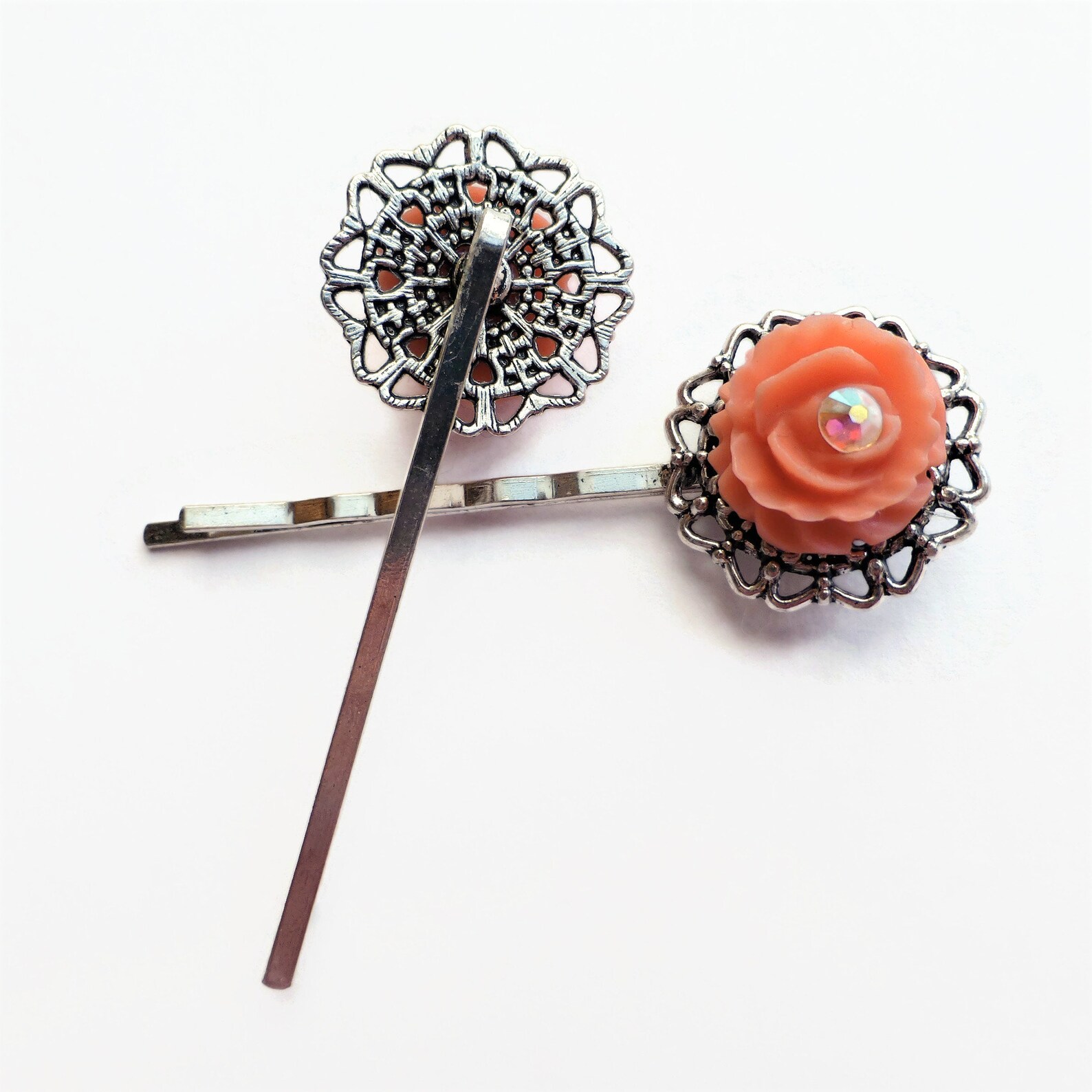 Pink Rose Hair Clips Hair Jewelry Diamante Floral Hair Etsy