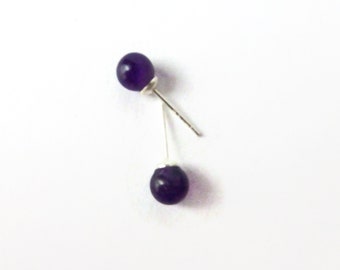 Amethyst stud earrings, 6mm dainty earrings, February birthstone stud earrings, purple ear posts, earrings for teens, gem post earrings