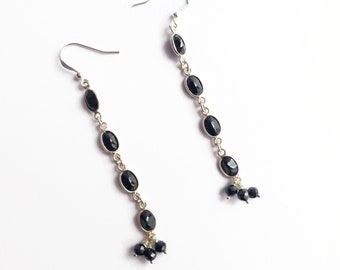 Black spinel drop earrings, elegant earrings, dangle & drop earrings, ladies gem earrings, spinel silver jewellery, black spinel jewellery,