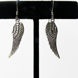 Stainless steel angel wing dangle earrings