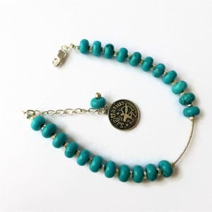 Birthstone silver & turquoise bracelet, December gemstone bracelet, dangle bracelet, adjustable bracelet, Sagittarius charm bracelet