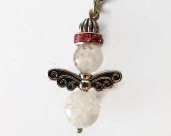 Pink gem guardian angel charm, Angel keyring,  beaded key ring, detachable key ring, angel gift, angel clip on charms, gemstone angel charm