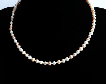 Pastel cultured pearl necklace, birthstone beaded necklace, natural pearl jewelry, seed bead necklace, womens pearl necklace
