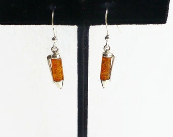 Cognac amber silver pen earrings, baltic amber jewellery, hanging earrings, earrings for teens, earrings for writers, lightweight earrings