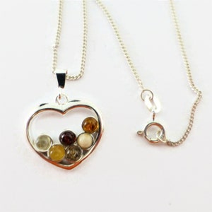 Multi colour Amber heart pendant, Polish amber jewelry, dainty amber silver heart pendant, Baltic amber pendant, silver amber jewellery