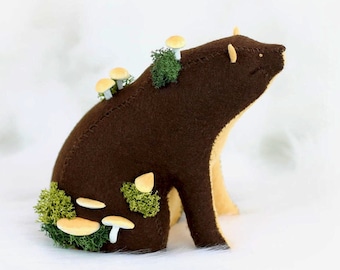 Bear Forest Spirit / Sitting Bear Soft Sculpture / Grizzly Bear Art / Brown Bear