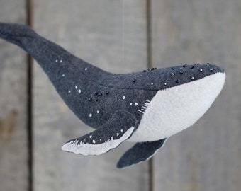 Sea of Dreams | Felt Whale Soft Sculpture in Gray | Humpback Whale Art