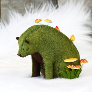 Mushroom Bear Forest Spirit / Sitting Bear Soft Sculpture / Grizzly Bear Art / Felt Bear image 4