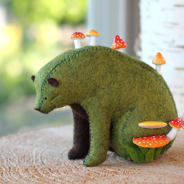 Mushroom Bear Forest Spirit | Only 2 Available - March Limited Release | Felt Bear Soft Sculpture