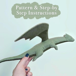 Felt Dragon Sewing Pattern | DIY Flying Dragon Plush PDF | Hand-Sewn Wool Felt Creature | Fantasy Plush Sewing Pattern | Felt Animal Pattern