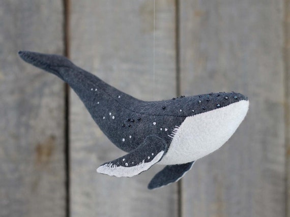 Sea of Dreams Whale | Felt Whale Soft Sculpture in Gray | Humpback Whale Art