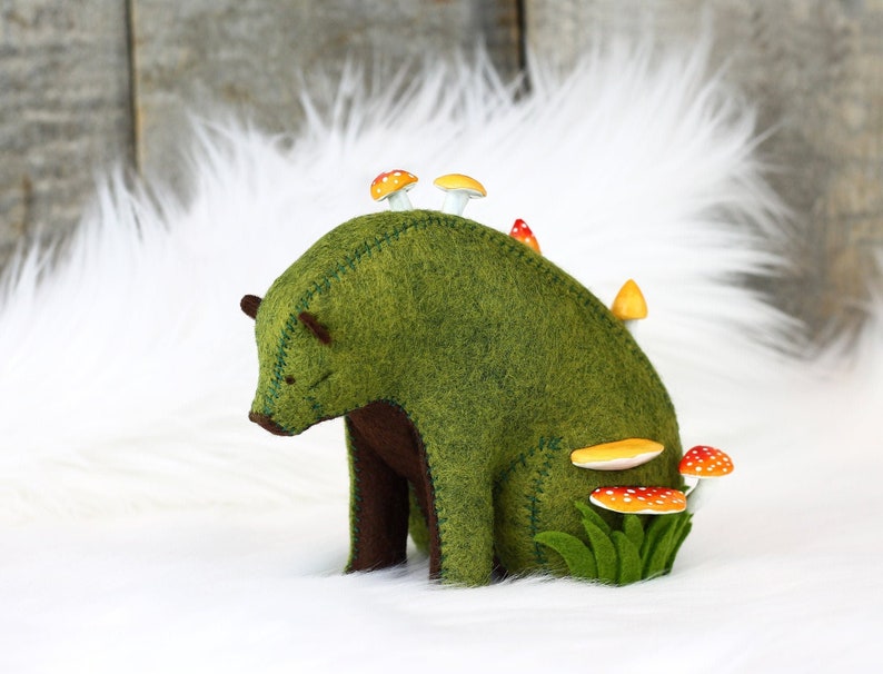 Mushroom Bear Forest Spirit / Sitting Bear Soft Sculpture / Grizzly Bear Art / Felt Bear image 4