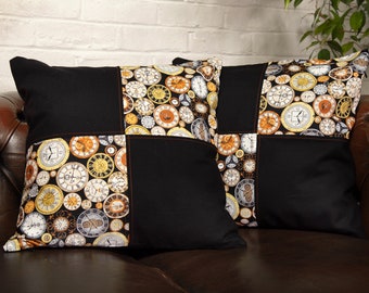 Housse de coussin imprimé horloge