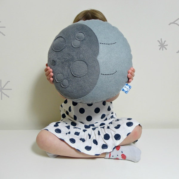 MR SLEEPY Full MOON  Grey Gray Pillow Cushion Full Moon Crescent Half Moon Baby Nursery Kids Room Childrens Home Decor