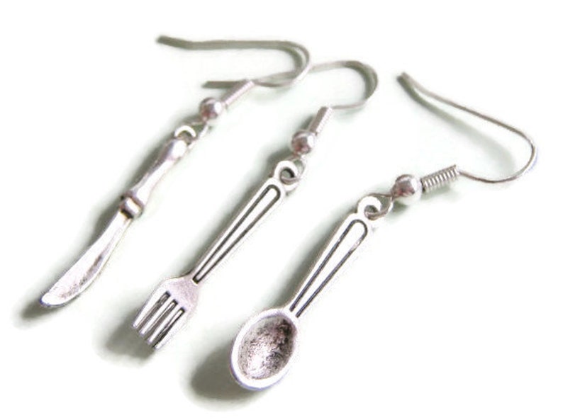 3 Assymetrical Cutlery Knife Fork Spoon Earrings Etsy