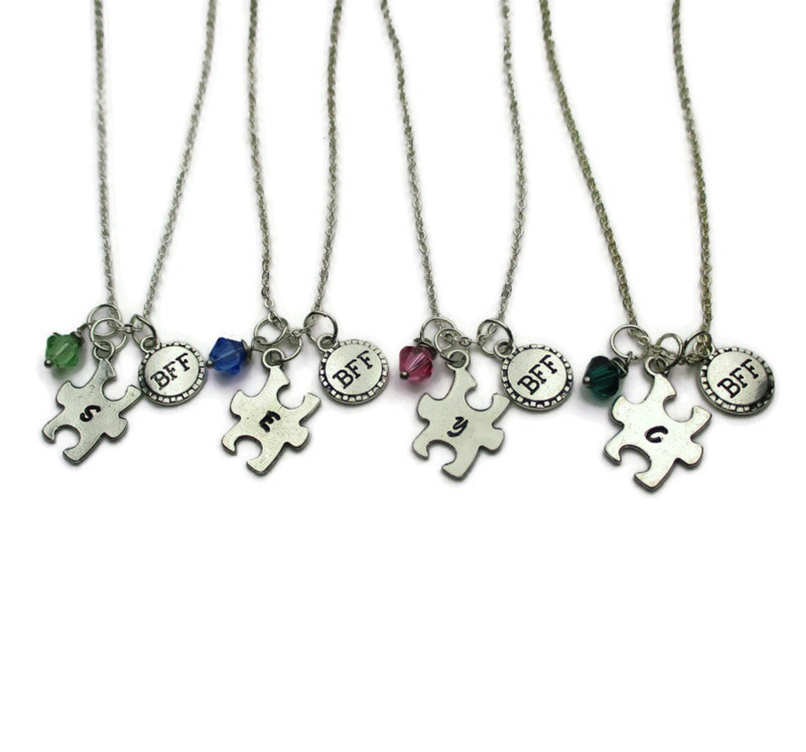 4 BFF Puzzle Piece Necklaces With Birthstones 4 Best Friends Etsy