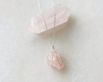 Rose Quartz Silver Necklace | Wire Wrapped Crystal Pendant | Handmade Jewellery | Healing Stone Necklace | Soul & Whimsy
