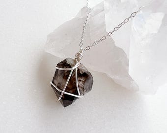 Handmade Smoky Quartz Crystal Necklace | Silver Wire Wrapped Pendant