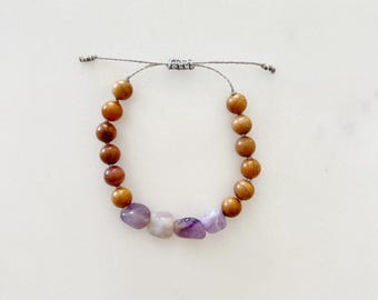 Amethyst Gemstone Mala Bracelet with Rosewood Beads