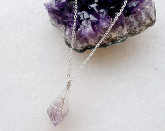 Amethyst Silver Necklace | Wire Wrapped Crystal Pendant | Handmade Jewellery | Healing Stone Necklace | Soul & Whimsy