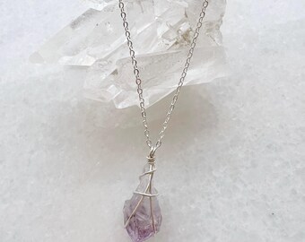 Amethyst Silver Necklace | Wire Wrapped Crystal Pendant | Handmade Jewellery | Healing Stone Necklace | Soul & Whimsy