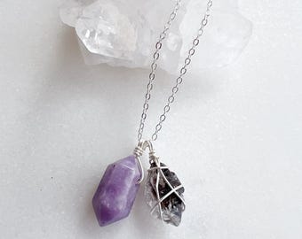 Lepidolite & Herkimer Diamond Necklace | Handmade Crystal Jewellery