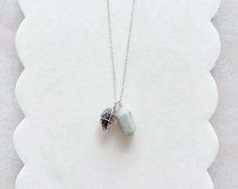 Aquamarine & Herkimer Diamond Necklace | Handmade Crystal Jewellery