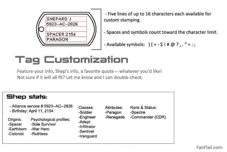 Mass Effect custom N7 tags Commander Shepard elite military BioWare image 5