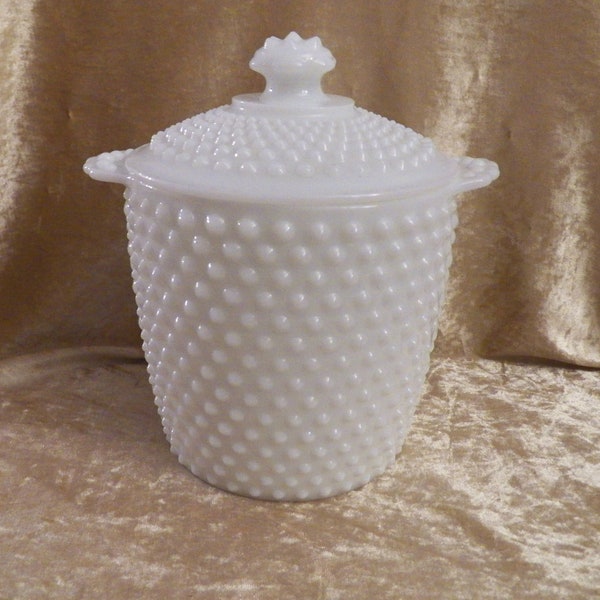Vintage Anchor Hocking Milk Glass White Hobnail Cookie Jar With Lid