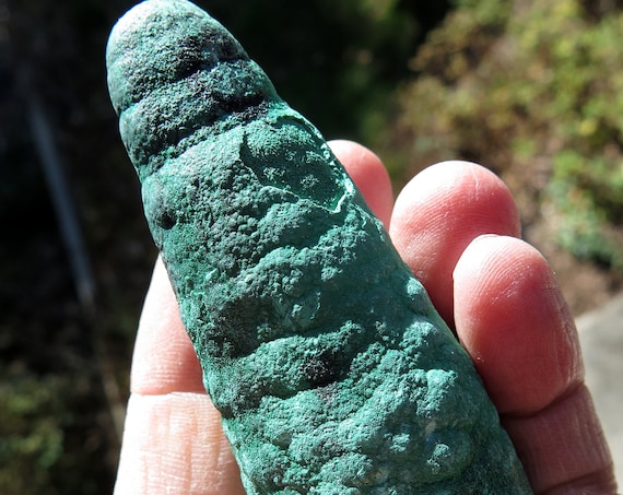 Super Malachite Stalactite, 3.5 inch tall. Mined Lubumbashi, Katanga (Shaba), Democratic Republic of Congo
