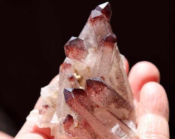 Heavy Hematite included quartz crystal cluster. 1990 find Madagascar 3 inch tall. 106 grams