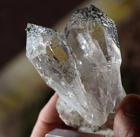 Water clear Quartz crystal cluster with Chlorite terminations, Gotthard Area/Urseren, Switzerland.