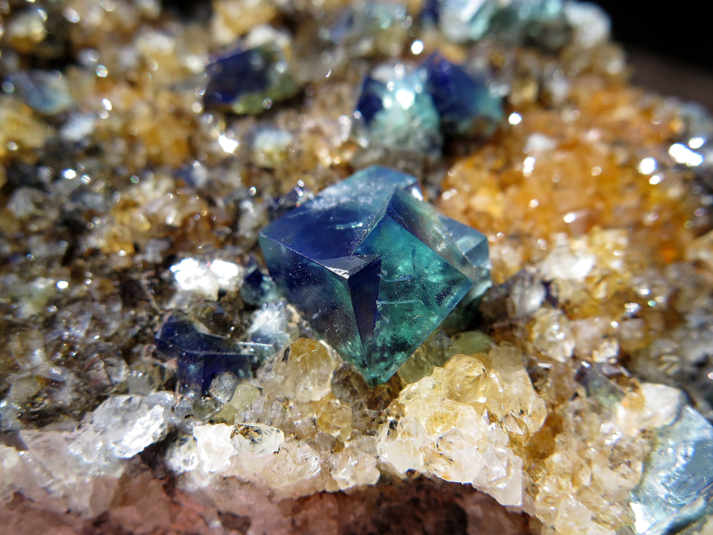 Large 2 side crystal plate of Quartz with color change Fluorite. Diana Maria mine, Autumn Pocket, Waredale, Co. Durham, U.K. 5.25 inch